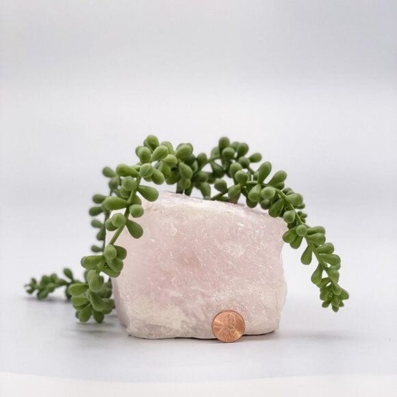 Raw Rose Quartz Candle Holder, Succulent Holder, Air-Plant Holder, Rough Crystal - Picture 8 of 8